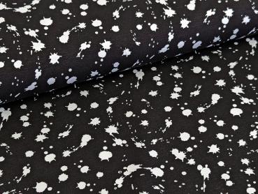 Baumwolljersey Weiße Farbkleckse auf Schwarz 35 x 150 cm
